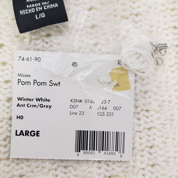 Apostrophe Womens Cardigan Sweater Large Pom Pom Cream Gray Tie Front 3/4 Sleeve - Picture 9 of 10